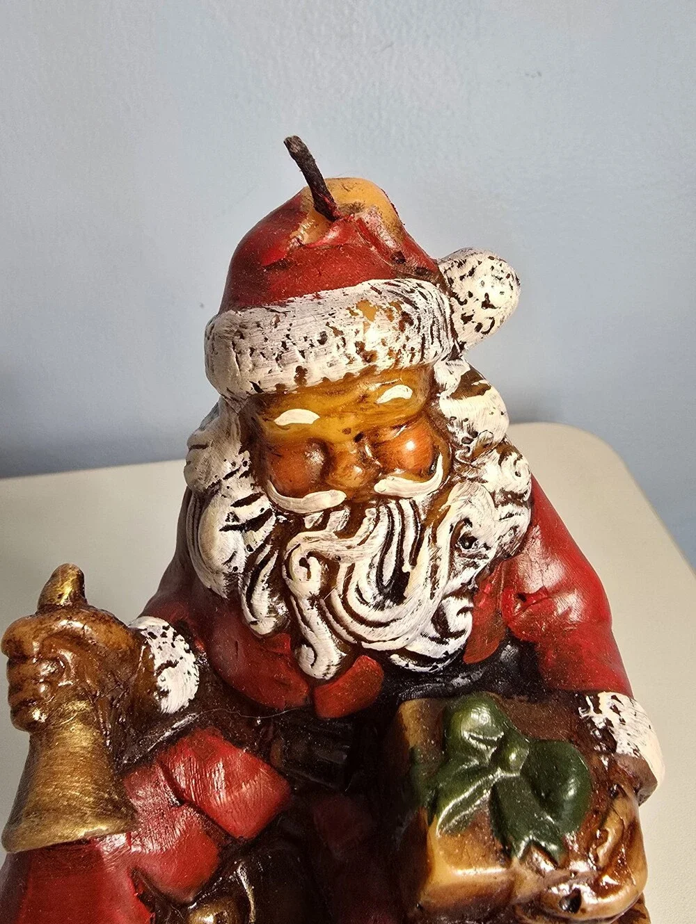 Vintage Santa Sitting on Chimney with Bell and Present Candle Figural READ